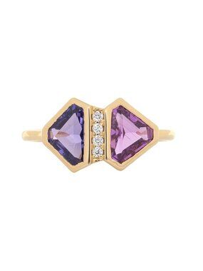 Ceylon Pink & Purple Sapphire Ring with Diamond Accents in Solid 14K Yellow Gold